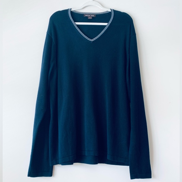 Michael Kors V-Neck Cotton Knit Pullover Sweater Men Size XXL Navy Preppy - Picture 1 of 9